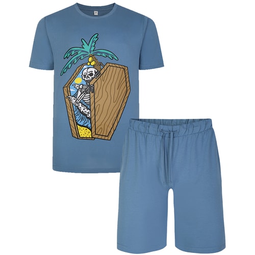 Bigdude Rest In Paradise Print Pyjama Set Light Blue